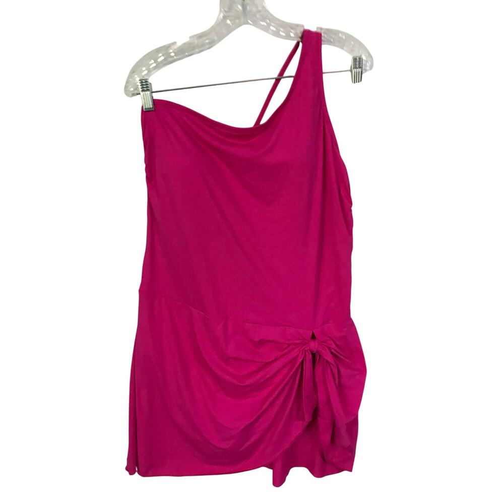 Tempt Me Swimsuit Size XXL Women One Piece Hot Pink Skirt Tie Front One Shoulder